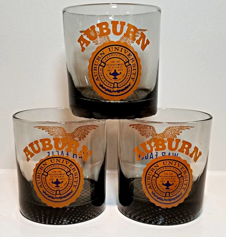 Vintage AUBURN TIGERS War Eagle Rocks or Cocktail Mid Century Glasses ~ Set of 3 Cover
