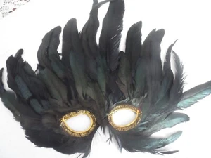 Feathered  Black Mask - MARDI GRAS MASQUERADE PARTY EYE MASK - Picture 1 of 3