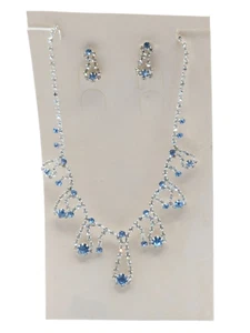 Winter Blue Rhinestone Necklace and Earring Set Silver Tone NOS - Picture 1 of 14