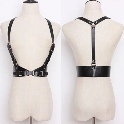 Women Fashion Retro PU Leather Suspender Corset Belt Gothic Black Body Harness - image 1 of 3
