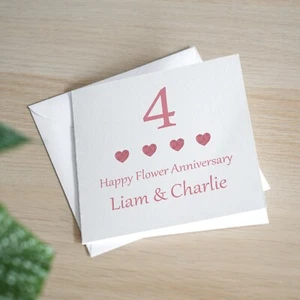 4a Flor Boda Aniversario Tarjeta Personalizada Hecha a Mano Número Mini Corazón - Imagen 1 de 3