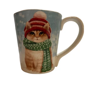 Pier One Tasse Orange Tabby Katze mit Mütze Schal 14 Unzen Kaffee Tee gemütlich Winter - Bild 1 von 5