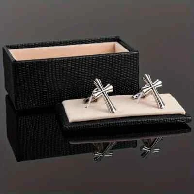 Camisa Cruz Gemelos Regalo Para Hombre Chapado en Oro Blanco 14K Plata de Ley 925 Foto 1 de 4