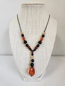 Ashley Cooper Beaded String Necklace Burnt Orange and Black - 22" - Picture 1 of 6