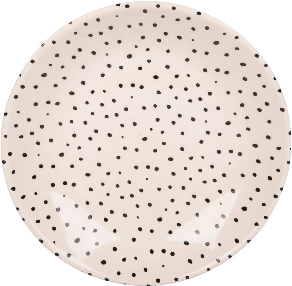 9.5"D SMALL BLACK DOTS DESIGN ON WHITE ROUND PASTA BOWL SET 6 MADE IN PORTUGAL - Image 1 of 2