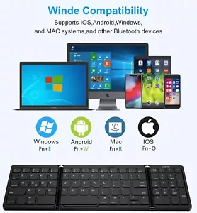 Foldable Bluetooth Keyboard, USB Tri Folding PC smartphone android apple windows - Picture 1 of 7