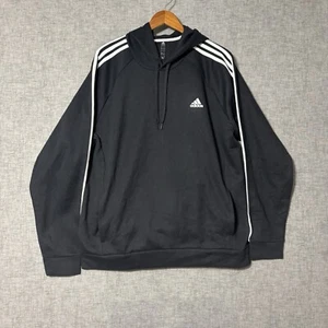 Adidas Hooded Sweatshirt Mens XL 3-Stripe Fleece Pull On Hoodie Black/White NWT - Picture 1 of 10