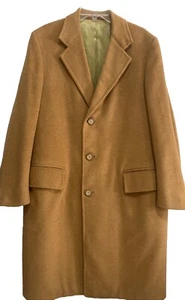 100% Cashmere Men's Thalhimers Long Winter Tan Vent Lined No Size Tag Vintage - Picture 1 of 21