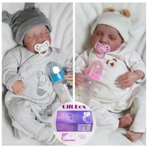 Lebensechte Zwillinge Reborn Puppen Neugeborenes Baby Mädchen & Junge Vinyl Silikon Kinder Weihnachtsgeschenk - Bild 1 von 24
