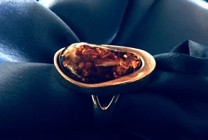 Vtg Sterling Silver Baltic Amber Polish Artisan Designer Modern Amber Ring - Picture 1 of 6