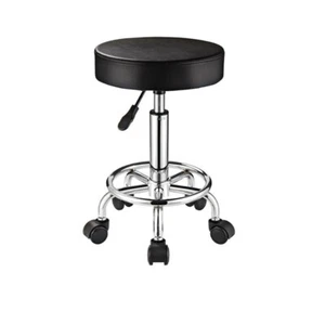 Swivel Stool Adjustable Round Beauty Salon Chair Office Faux Leather Chrome Seat - Picture 1 of 9