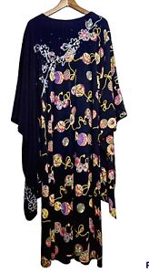Black Printed Embroidered Embellished KIMONO Long Dress