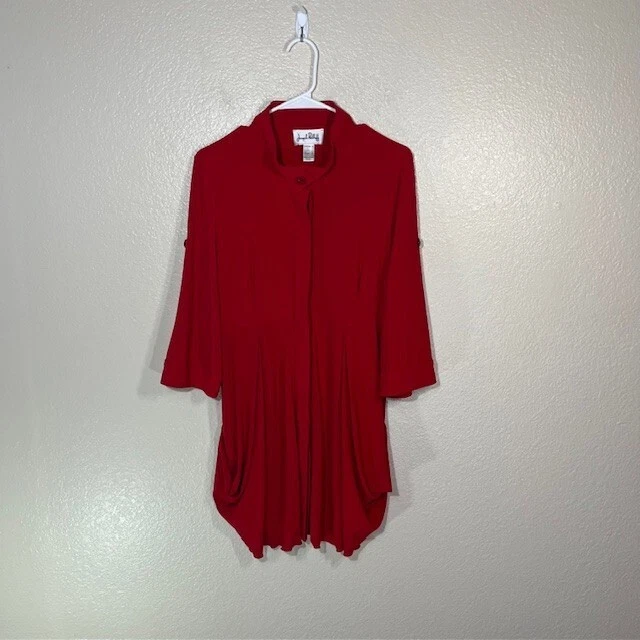 Joseph Ribkoff Tunic Dress Womens 12 Button Up Stretch Red Laggenlook - Image 1 of 4