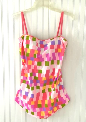 Traje de baño Orvis de una pieza nuevo sin etiquetas vintage para mujer talla 16 rosa geométrico Foto 1 de 4