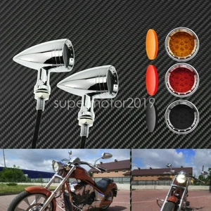 Chrome Motorcycle Bullet Running Turn Signal Indicator Light Fit For Harley - Picture 1 of 9