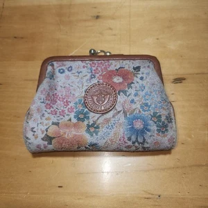 FIRENZE MODA floral suede brown leather coin purse wallet combo Italy - Picture 1 of 7