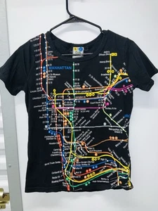 New York City NYC Subway Line Shirt Womans Sz Lg Black Official Manhattan - Picture 1 of 13