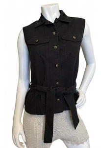 Neiman Marcus schwarz ärmellos Gürtel Knopfleiste Utility Trägertop Gr. S - Bild 1 von 4