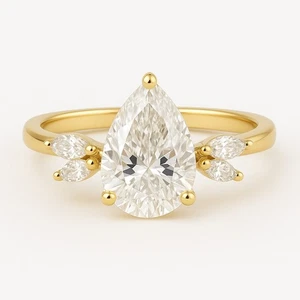 2CT Pera Forma Creato IN Laboratorio Diamante Fidanzamento Anello 14kt Giallo - Foto 1 di 2