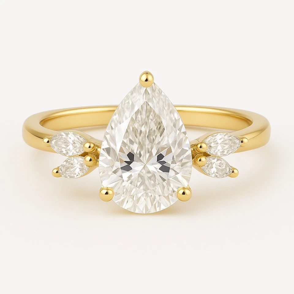 Anello di fidanzamento con diamanti creati in laboratorio a forma di pera 2 c... - Immagine 1 di 2