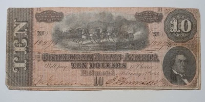 Billete de 10 dólares CSA de 1864 de los Estados Confederados de América/N10 Foto 1 de 2
