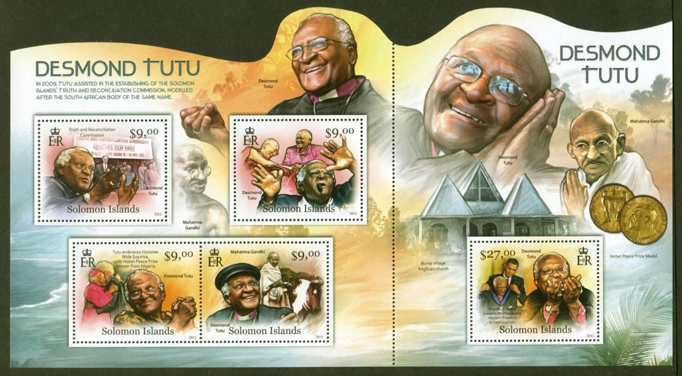 Islas Salomón Sc# 1168, Bishop Desmond Tutu, VF/XF MNH Hoja de 5, SCV: $18,10 Foto 1 de 1