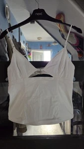 Zara White Stretch Denim Strappy Zip Up Summer Crop Top Size M 10-12 - Picture 1 of 7