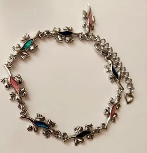 Silber Rhodiniert Echt Paua Muschel Eidechse Fußkettchen 8-9" Gratis Geschenktüte - Bild 1 von 5
