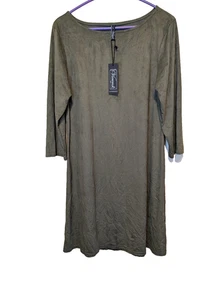 Viereck Kleid Intel in oliv Wildlederimitat Jersey Mikrofaser 3/4 Arm Größe L - Bild 1 von 10