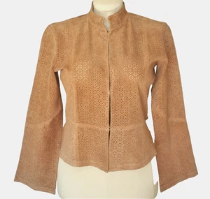 Suzanne Somers Womens Leather Jacket Coat NEW Perforated Suede Tan Brown Small - Picture 1 of 9