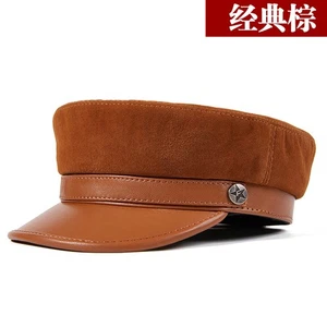 Herren Damen Lammfell Leder Flat-Top Cap Echtleder Hut Freizeit Zeitungsjungen Hut - Bild 1 von 11