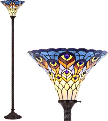 JYL8006A Peacock Tiffany-Style 70" Torchiere LED Floor Lamp, Tiffany, Traditiona - Image 1 of 4