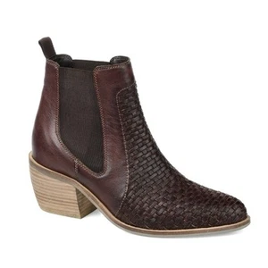 Journee Signature Skyller Damen-Bootie weinrot braun geflochtenes Leder Größe 6 - Bild 1 von 10