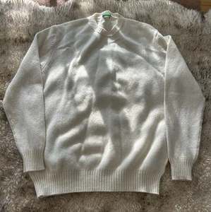 United Colors Benetton XXl Herren 100% Wolle Creme Pullover Shetland Italienisches Garn - Bild 1 von 11