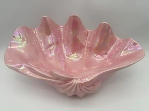 VTG Pink Iridescent Ceramic Clam Shell Bowl Centerpiece Dish Mid Century Decor - Picture 1 of 17