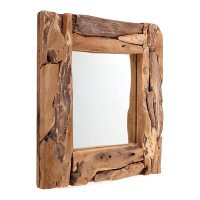 DESIGN DELIGHTS SPECCHIO DA PARETE IN LEGNO DI TEAK LEGNO GALLEGGIANTE | Specchio in legno di teak e legno antico, specchio da corridoio 50 x 50 cm