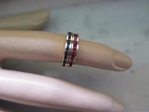 14k Oro Giallo Narural Blu Zaffiro E Rubino 2 Anelli Set - Foto 1 di 7
