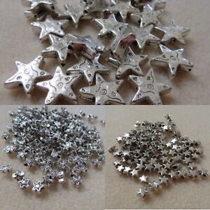 3 different designs & sizes of silver colour star spacer beads jewellery making