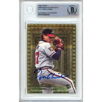 Tom Glavine Signed 1995 Topps Embossed #111 Atlanta Braves MLB BAS Slabbed Auto - Image 1 of 4