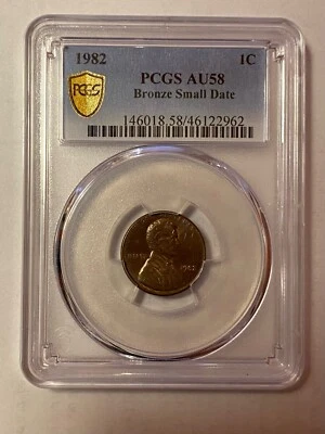 Centavo de bronce de fecha pequeña 1982 3,11 gramos excelente estado - graduación profesional AU 58 Foto 1 de 2