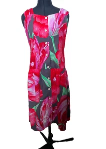 Vintage Dress Pierbe Women Medium Apron Floral Made in France 1970' Size 14 - Picture 1 of 13