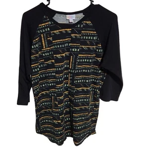 LuLaRoe Shirt Womens Size Medium Black Yellow Striped Long Sleeve T-Shirt Top - Picture 1 of 3