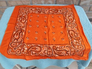 VINTAGE ALL COTTON ORANGE CLOTH BANDANA  20" X 20" RN#84868. - Picture 1 of 5