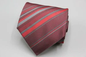 J CREW Silk Tie. Burgundy with Red & Gray Stripes. - Picture 1 of 3