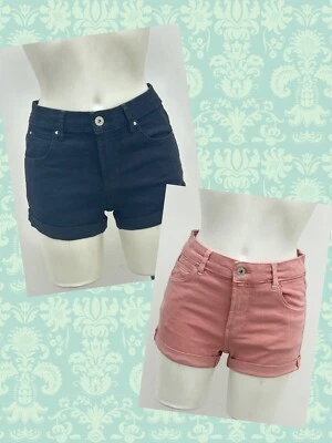 Ex BERSHKA Ladies Low Turn Up Denim Shorts 5 Pockets with Stretch sizes 4-14 - Image 1 of 4