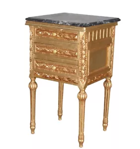 Barock Kommode Gold Marmorplatte Nachtkommode Nachtschrank Nachtkonsole Antik - Bild 1 von 4