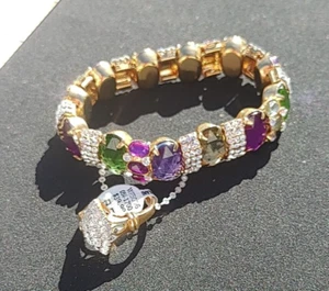 14 Kt Gold Electroplate Cubic Zirconia Size 7 Ring And Colorful Gem Bracelet Set - Picture 1 of 18