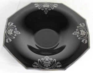 Antiguo cuenco de vidrio negro con superposición de plata forma octágono vidrio victoriano - Imagen 1 de 15