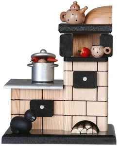 KWO - Kachelofen, natur, mit Topf, rauchend, Holzkunst, 21cm - Picture 1 of 1