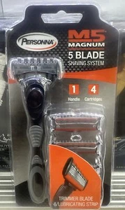 M5 Magnum 5 razor Blades with Trimmer, 4 Cartridges + Razor - Picture 1 of 4